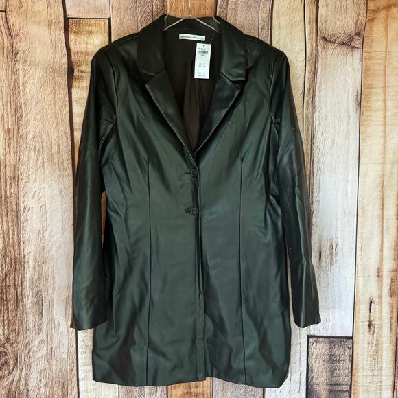 Abercrombie & Fitch Faux Leather Jacket Black Large Workwear Minimalist NWT - Picture 1 of 9
